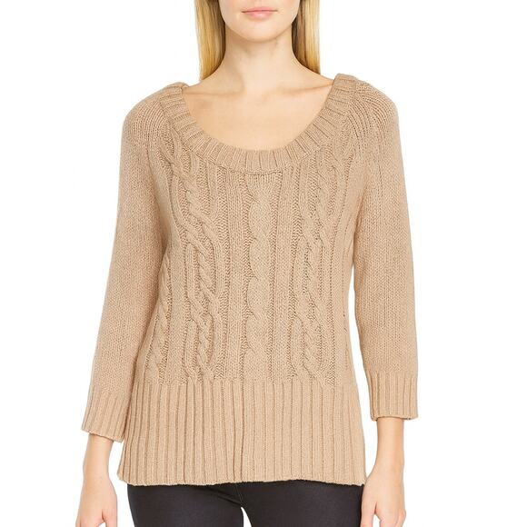 Vintage Old Navy Cable Knit Sweater 100% Cotton 3/4 Sleeves Size Medium Tan - Picture 15 of 15